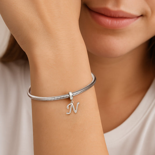 Gnoce "New Life" Letter N 925 Sterling Silver Dangling Charm Great for Bracelet, Choker, Necklace_3