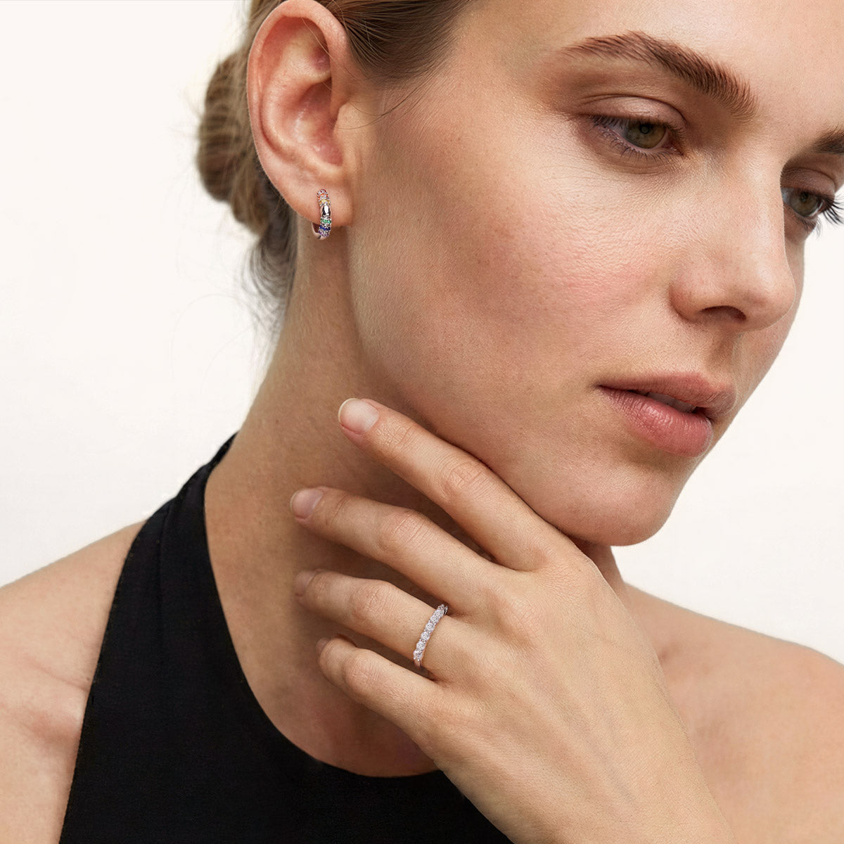 Gnoce Multicolor Hoop Earrings Platinum-plated Silver Blend_3