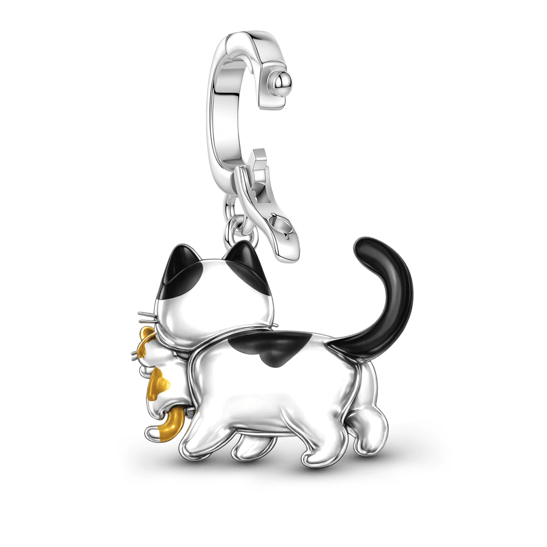 Gnoce Mother's Day Mother Cat Carrying Kitten Pendant Dangle Charm Platinum-plated Silver Blend_6