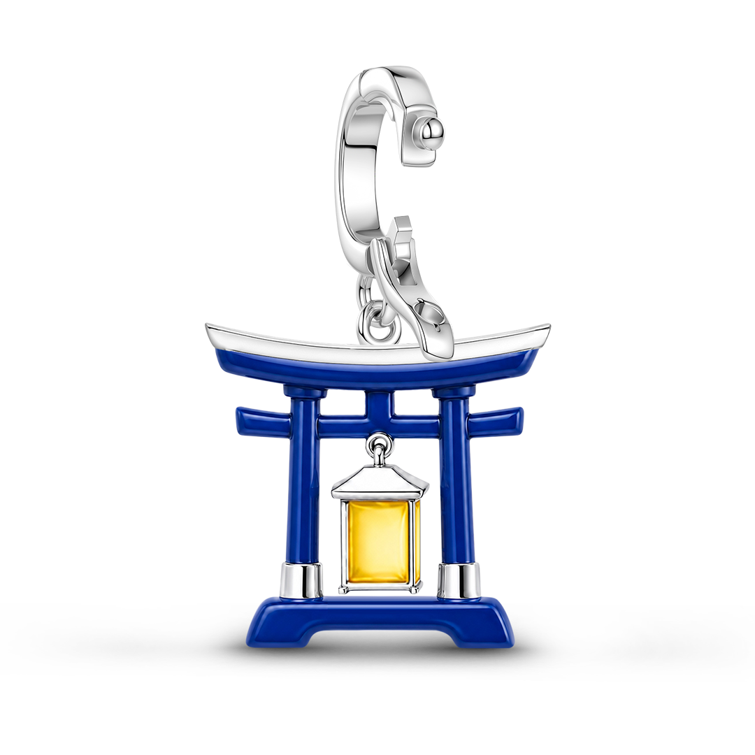 Gnoce Glow In Dark Japanese Torii Gate Lantern Clasp Dangle Charm Platinum-plated Silver Blend_6