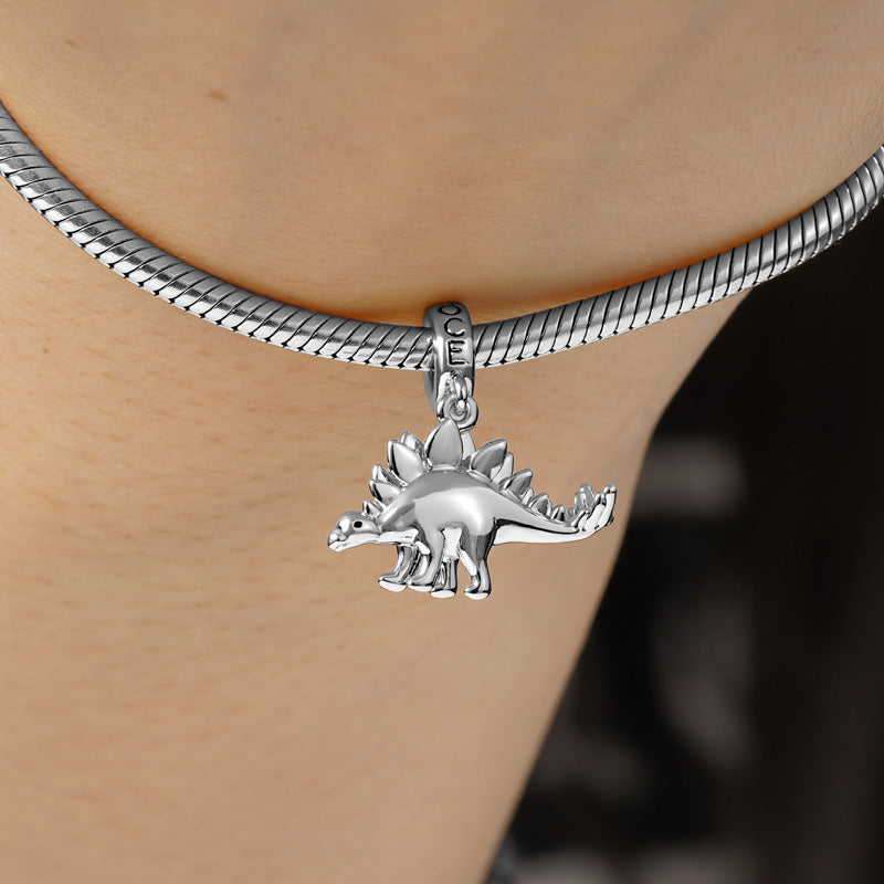 3 Colors Stegosaurus Pendant Dangle Dinosaur Charm Sterling Silver /18K Gold /18K Rose Gold Plated for Dragon Lovers_9