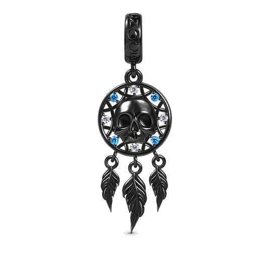 Skull Dreamcatcher Pendant Dangle Charm 925 Sterling Silver Black Plated Inlaid with CZ Stones_1