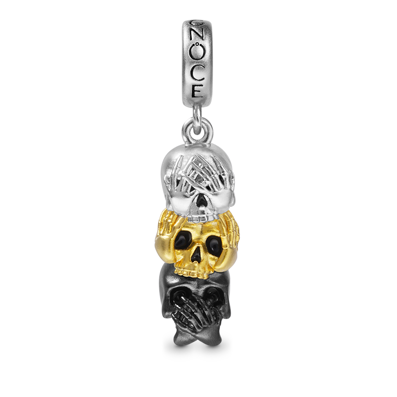 See No Hear No Speak No Wise Skulls Pendant Dangle Charm 925 Sterling Silver Three Tones_1