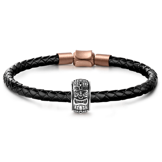 Mayan Statue Men's Vintage Bead S925 Sterling Silver with Gift Copper Black Leather Men's Bracelet Jewelry for Men_1