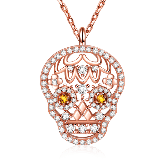 Gnoce "Love Your Mind" 18K Rose Gold Plated Skull Necklace Sterling Silver with CZ Stones inlaid Adjustable Chain_1