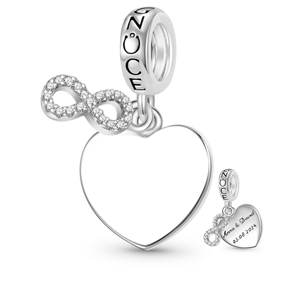 Gnoce Engravable Wedding Date Infinite Love Charm Platinum-plated Silver Blend