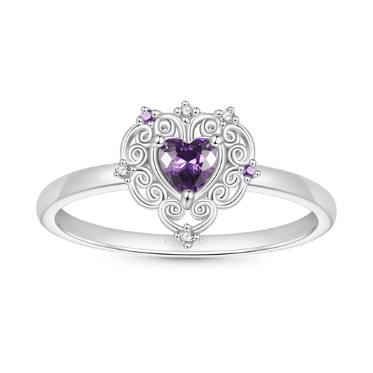 Gnoce Vintage Purple CZ Hollow Pattern Heart Ring_1