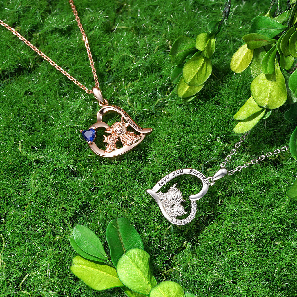 Gnoce "I love you forever" Highland Cow Heart Necklace_4