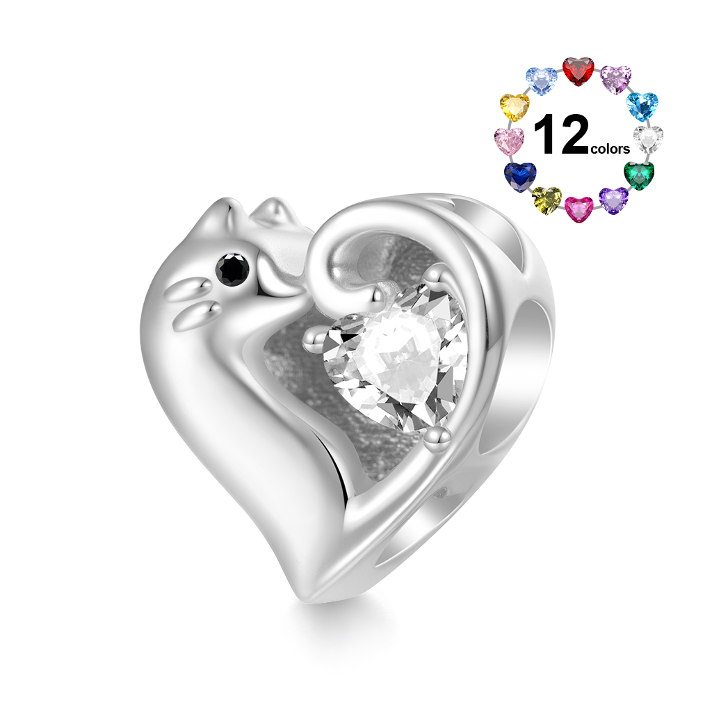 Gnoce Cat Love Heart Engravable Birthstone Charm_1