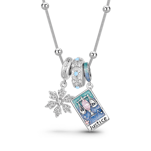 Gnoce Snowflake Stopper and Justice Tarot Pendant Necklace Set_1
