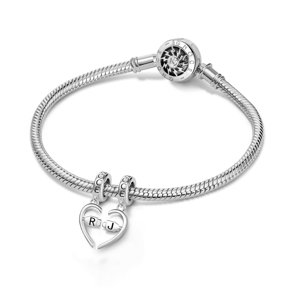 Gnoce Splittable Heart Engravable Charm Platinum-plated Silver Blend_3