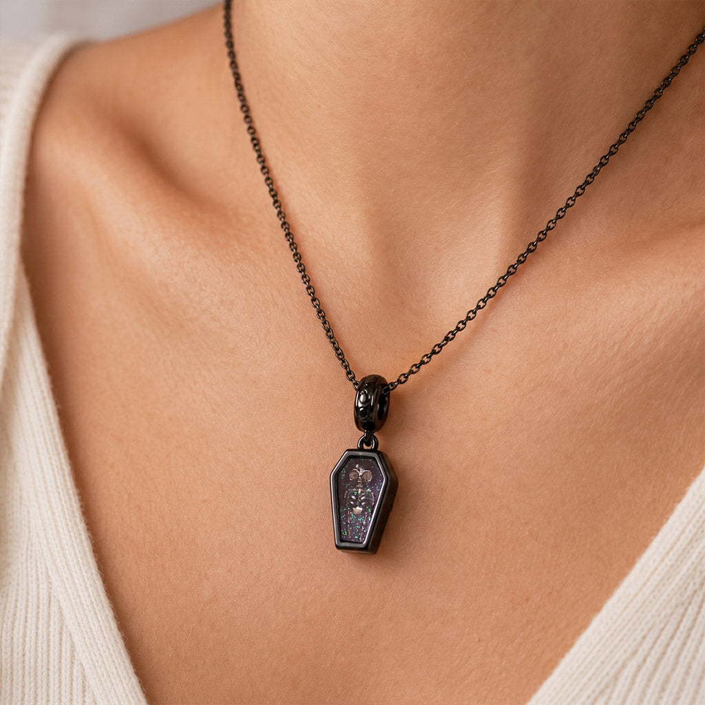 Gnoce Halloween Glow-in-the-Dark Coffin Skeleton Dangle Charm Platinum-plated Silver Blend_5