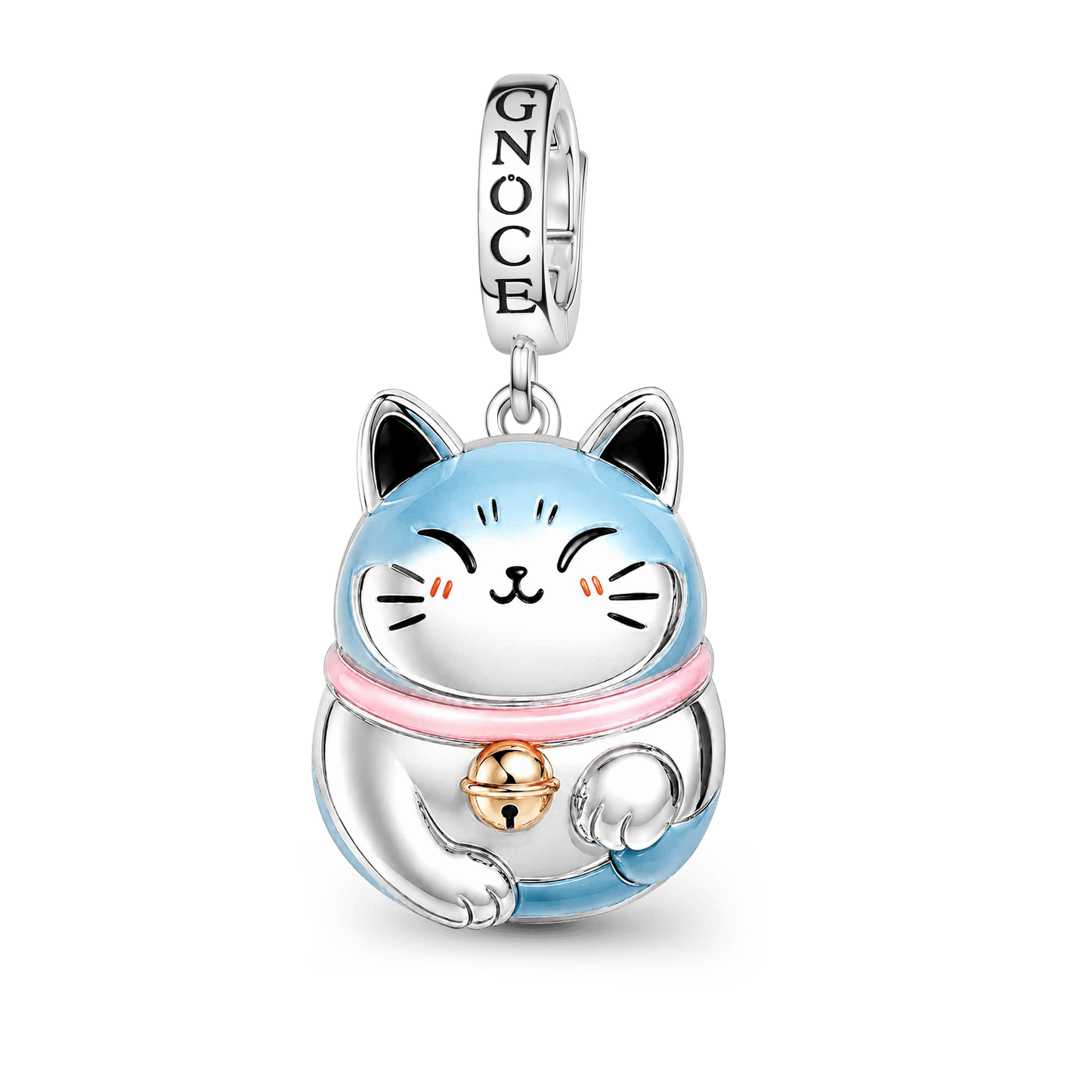 Gnoce Lucky Cat Clasp Dangle Charm Platinum-plated Silver Blen_6