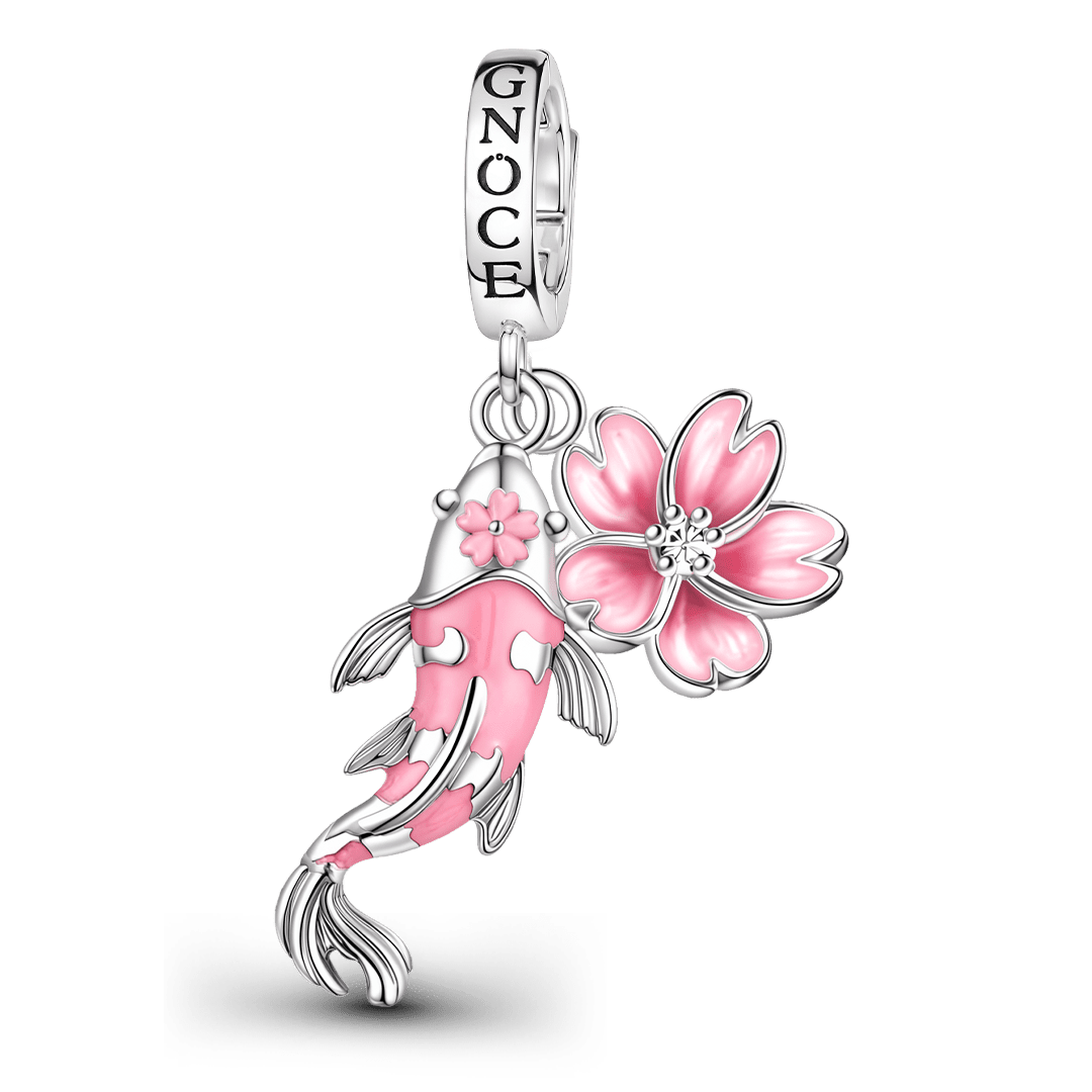 Gnoce Koi Fish Cherry Blossom Clasp Dangle Charm Platinum-plated Silver Blend_1