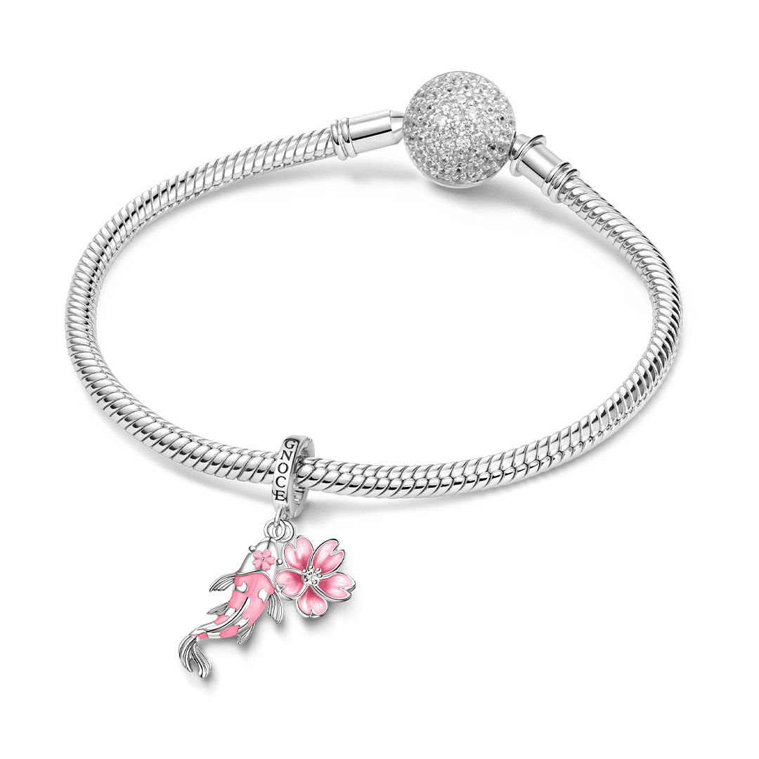 Gnoce Koi Fish Cherry Blossom Clasp Dangle Charm Platinum-plated Silver Blend_3