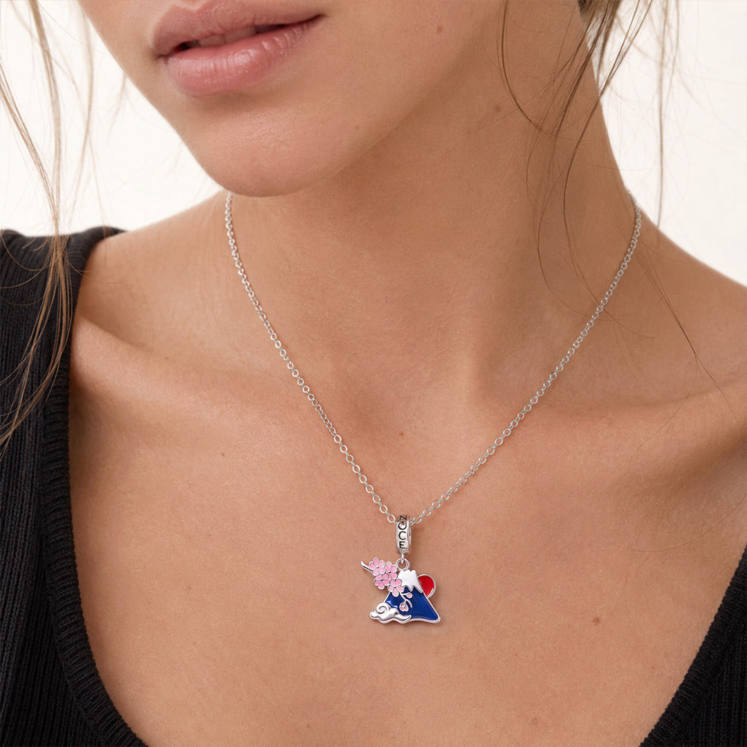 Gnoce Mount Fuji Cherry Blossom Clasp Dangle Charm Platinum-plated Silver Blend_4