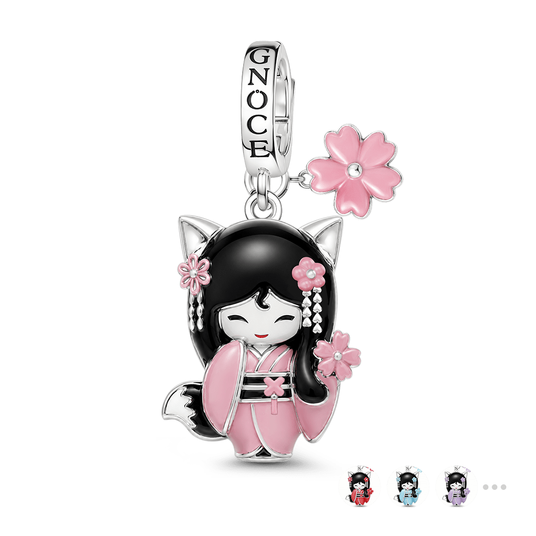 Gnoce Japanese Kokeshi Girl Clasp Dangle Charm Platinum-plated Silver Blend_1