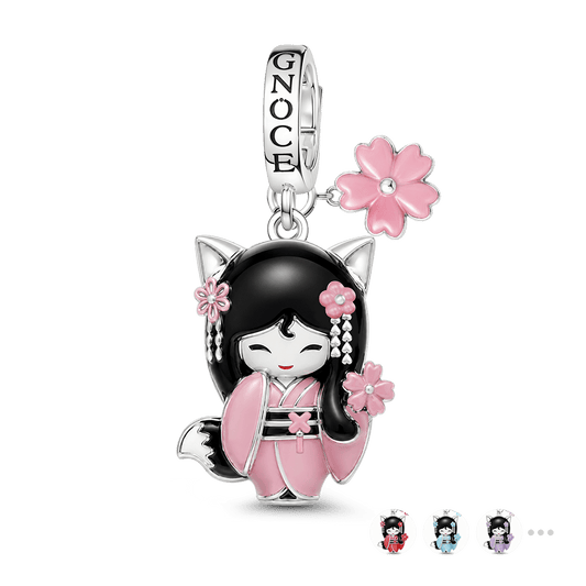 Gnoce Japanese Kokeshi Girl Clasp Dangle Charm Platinum-plated Silver Blend_1