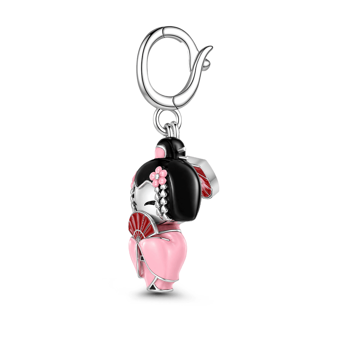Gnoce Japanese Kokeshi Fan Girl Clasp Dangle Charm Platinum-plated Silver Blend_6