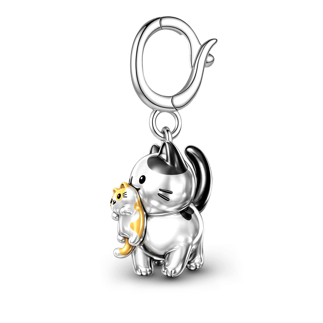 Gnoce Mother's Day Mother Cat Carrying Kitten Pendant Dangle Charm Platinum-plated Silver Blend_5
