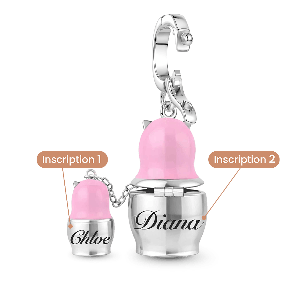 Gnoce Mother & Child Matryoshka Engravable Pendant Dangle Charm Platinum-plated Silver Blend_5