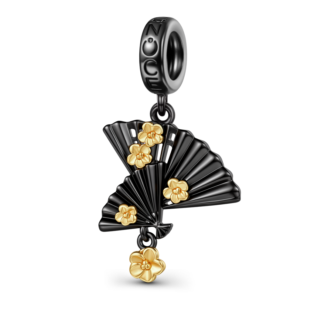 Gnoce Japanese-style Peach Blossom Fan Dangle Charm Platinum-plated Silver Blend_1