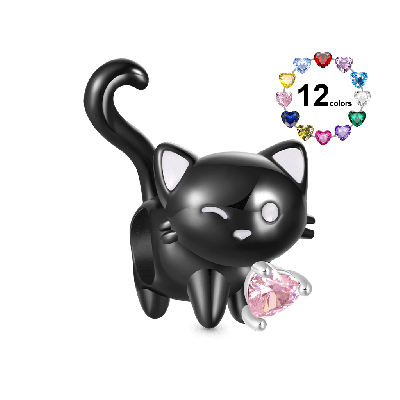 Charm Cola Corazón Gato Negro