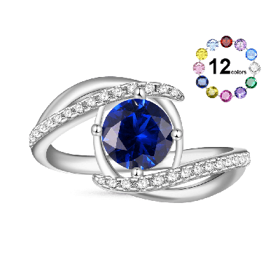 Anillo de Piedra de Nacimiento de Zircón Azul Vintage