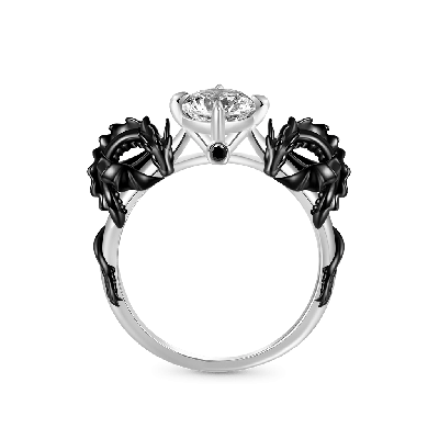 Anillo De Diamante Abrazo Dragón Negro